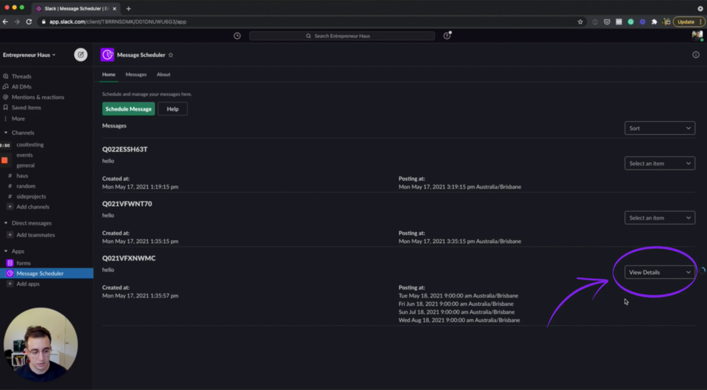 Slack scheduler dashboard