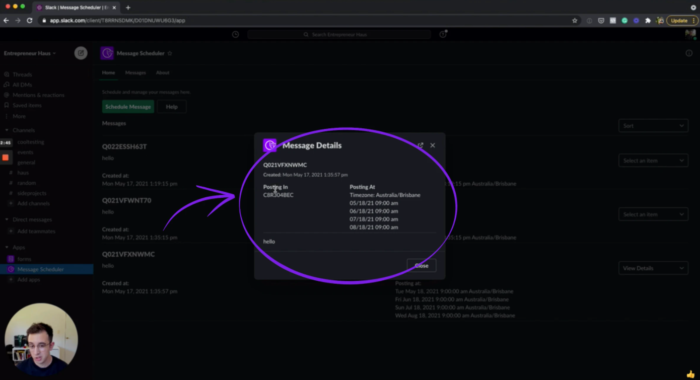 slack scheduler home dashboard demo screenshot